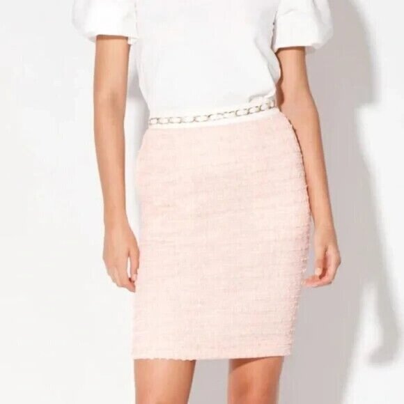 Walter Baker Priscilla Pencil Skirt Pink White Catalina Tweed Gold Chain Size 6 - Picture 1 of 13